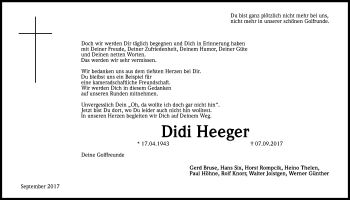 Anzeige von Didi Heeger von Kölner Stadt-Anzeiger / Kölnische Rundschau / Express