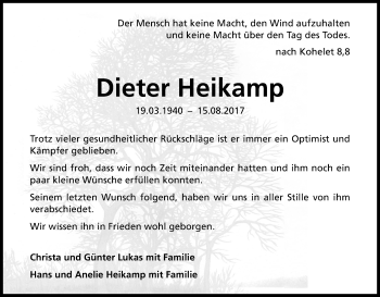 Anzeige von Dieter Heikamp von Kölner Stadt-Anzeiger / Kölnische Rundschau / Express