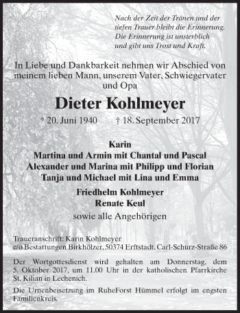 Anzeige von Dieter Kohlmeyer von  Werbepost 