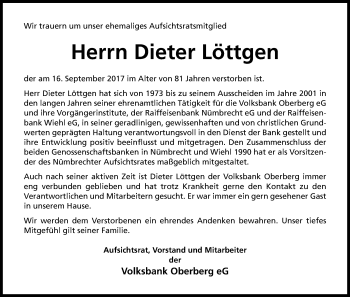 Anzeige von Dieter Löttgen von Kölner Stadt-Anzeiger / Kölnische Rundschau / Express