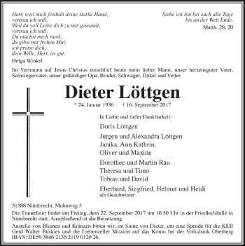 Anzeige von Dieter Löttgen von  Lokalanzeiger 