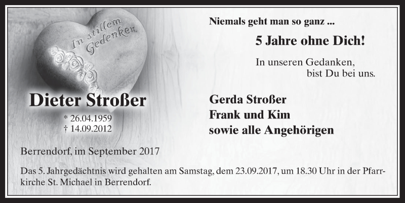  Traueranzeige für Dieter Stroßer vom 13.09.2017 aus  Werbepost 