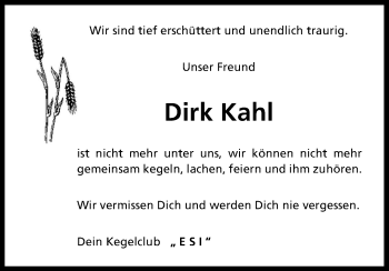 Anzeige von Dirk Kahl von Kölner Stadt-Anzeiger / Kölnische Rundschau / Express