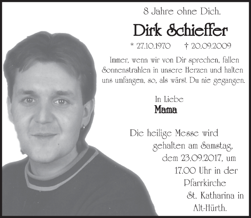  Traueranzeige für Dirk Schieffer vom 20.09.2017 aus  Wochenende 