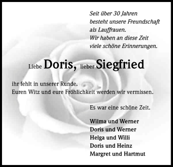 Anzeige von Doris und Siegfried  von Kölner Stadt-Anzeiger / Kölnische Rundschau / Express