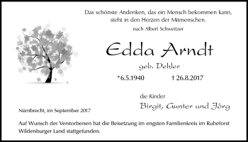 Anzeige von Edda Arndt von  Lokalanzeiger 