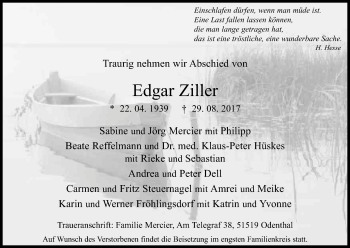 Anzeige von Edgar Ziller von Kölner Stadt-Anzeiger / Kölnische Rundschau / Express