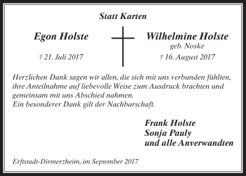 Anzeige von Egon und Wilhelmine Holste von  Werbepost 