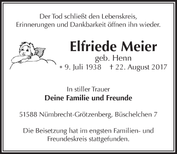 Anzeige von Elfriede Meier von  Lokalanzeiger 