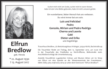 Anzeige von Elfrun Bredlow von  Wochenende 