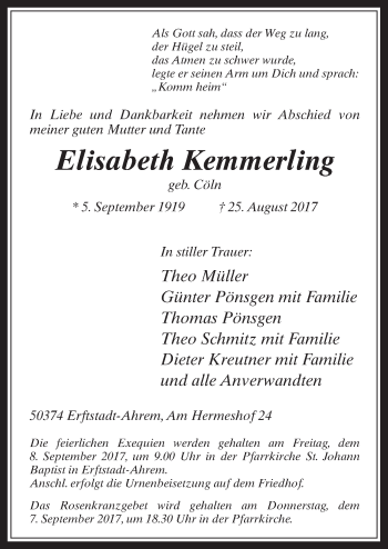 Anzeige von Elisabeth Kemmerling von  Werbepost 