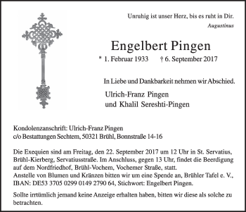 Anzeige von Engelbert Pingen von  Schlossbote/Werbekurier 