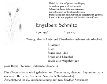 Anzeige von Engelbert Schmitz von  Schlossbote/Werbekurier 