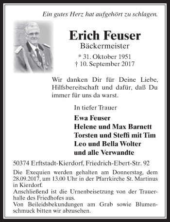 Anzeige von Erich Feuser von  Werbepost 