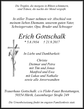 Anzeige von Erich Gottschalk von Kölner Stadt-Anzeiger / Kölnische Rundschau / Express