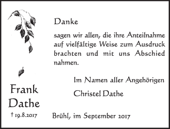 Anzeige von Frank Dathe von  Schlossbote/Werbekurier 
