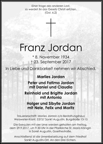 Anzeige von Franz Jordan von Kölner Stadt-Anzeiger / Kölnische Rundschau / Express