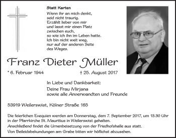 Anzeige von Franz Dieter Müller von  Blickpunkt Euskirchen 