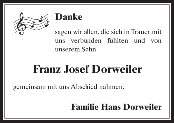 Anzeige von Franz Josef Dorweiler von  Werbepost 