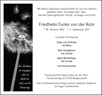 Anzeige von Friedhelm Funke von der Ruhr von  Anzeigen Echo 