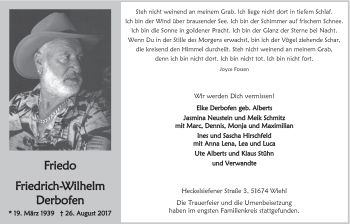 Anzeige von Friedrich-Wilhelm Derbofen von  Anzeigen Echo 