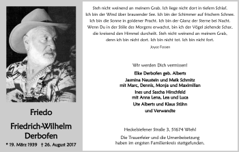 Anzeige von Friedrich Wilhelm Derbofen von Kölner Stadt-Anzeiger / Kölnische Rundschau / Express