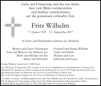 Anzeige von Fritz Wilhelm von Kölner Stadt-Anzeiger / Kölnische Rundschau / Express