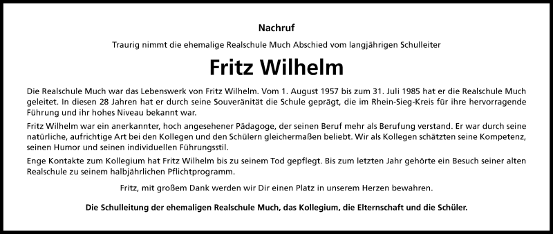  Traueranzeige für Fritz Wilhelm vom 16.09.2017 aus Kölner Stadt-Anzeiger / Kölnische Rundschau / Express