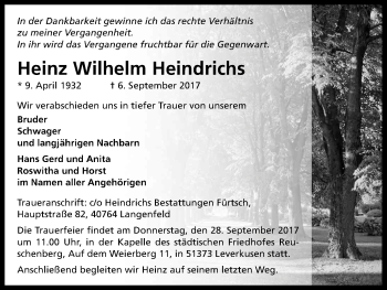Anzeige von Fritz Wilhelm Heindrichs von Kölner Stadt-Anzeiger / Kölnische Rundschau / Express