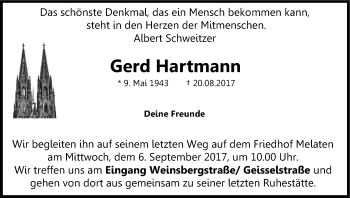 Anzeige von Gerd Hartmann von Kölner Stadt-Anzeiger / Kölnische Rundschau / Express