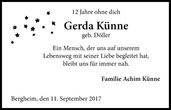 Anzeige von Gerda Künne von Kölner Stadt-Anzeiger / Kölnische Rundschau / Express