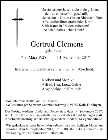 Anzeige von Gertrud Clemens von Kölner Stadt-Anzeiger / Kölnische Rundschau / Express