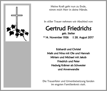 Anzeige von Gertrud Friedrichs von Kölner Stadt-Anzeiger / Kölnische Rundschau / Express