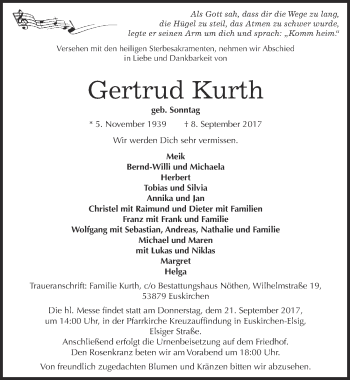Anzeige von Gertrud Kurth von  Blickpunkt Euskirchen 