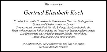 Anzeige von Gertrud Elisabeth Koch von Kölner Stadt-Anzeiger / Kölnische Rundschau / Express