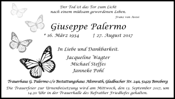 Anzeige von Giuseppe Palermo von Kölner Stadt-Anzeiger / Kölnische Rundschau / Express