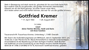Anzeige von Gottfried Kremer von Kölner Stadt-Anzeiger / Kölnische Rundschau / Express