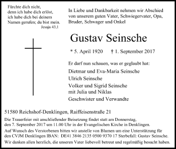 Anzeige von Gustav Seinsche von Kölner Stadt-Anzeiger / Kölnische Rundschau / Express