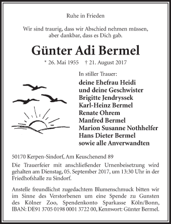 Anzeige von Günter Adi Bermel von  Sonntags-Post 