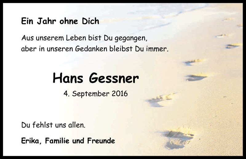  Traueranzeige für Hans Gessner vom 04.09.2017 aus Kölner Stadt-Anzeiger / Kölnische Rundschau / Express