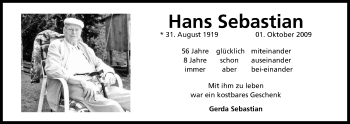 Anzeige von Hans Sebastian von Kölner Stadt-Anzeiger / Kölnische Rundschau / Express