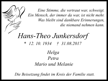 Anzeige von Hans-Theo Junkersdorf von Kölner Stadt-Anzeiger / Kölnische Rundschau / Express