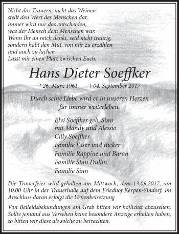 Anzeige von Hans Dieter Soeffker von  Sonntags-Post 
