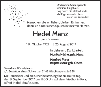 Anzeige von Hedel Manz von  Kölner Wochenspiegel 
