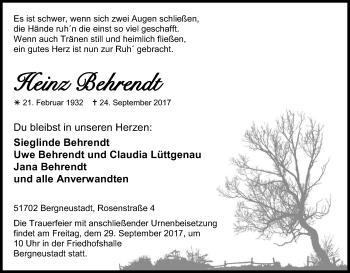 Anzeige von Heinz Behrendt von Kölner Stadt-Anzeiger / Kölnische Rundschau / Express