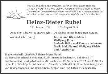Anzeige von Heinz-Dieter Rubel von  Werbepost 