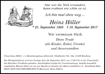 Anzeige von Heinz Höller von Kölner Stadt-Anzeiger / Kölnische Rundschau / Express