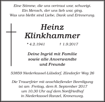 Anzeige von Heinz Klinkhammer von  Extra Blatt 