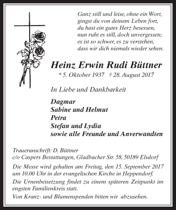 Anzeige von Heinz Erwin Rudi  Büttner von  Werbepost 