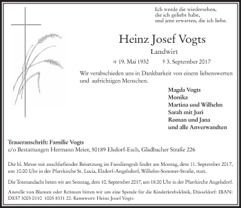 Anzeige von Heinz Josef Vogts von  Werbepost 